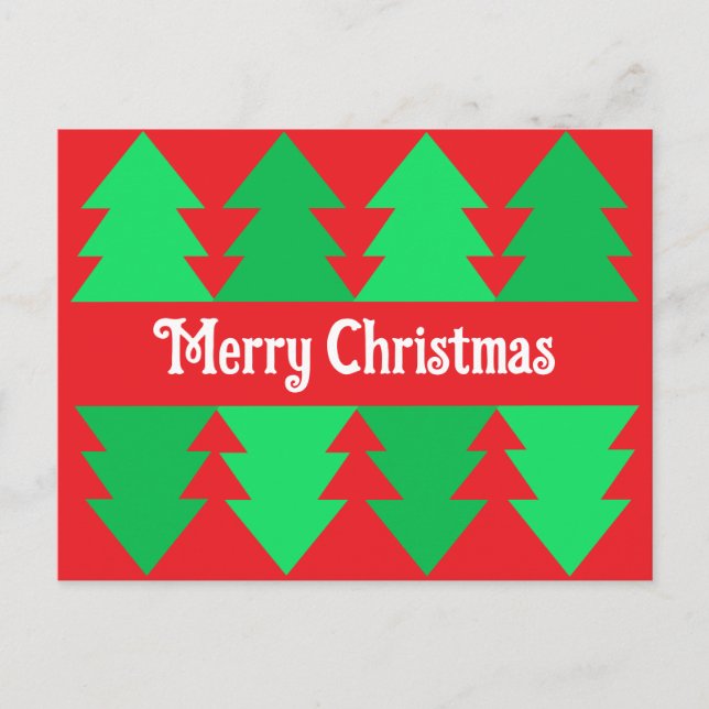 Minimalist Red Merry Christmas Tree Simple Design Holiday Postcard (Front)