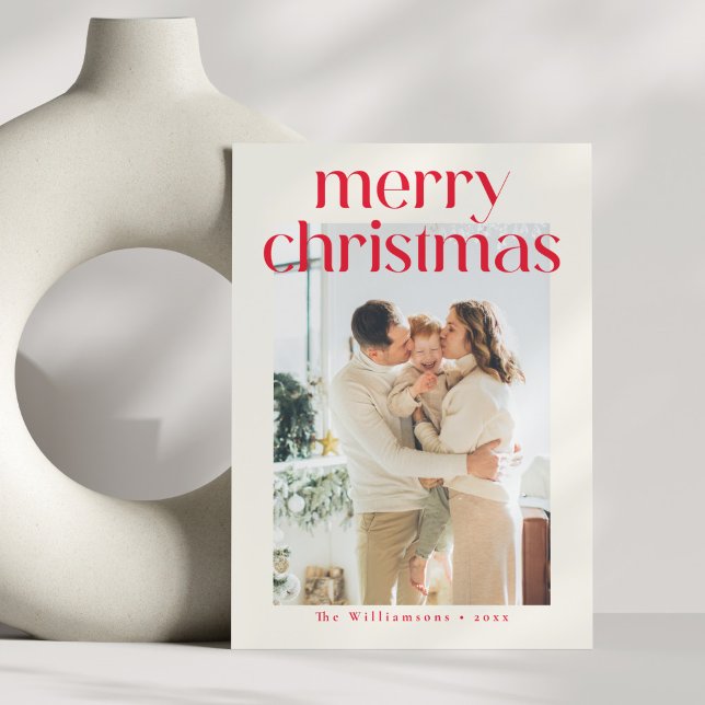 Minimalist Red Modern Custom Photo Christmas Holiday Card (Creator Uploaded)