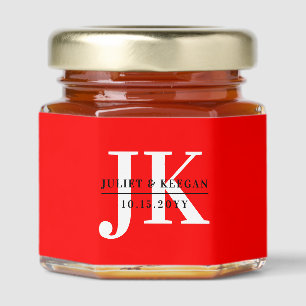 Minimalist Red Monogram Wedding Honey Jar Favors