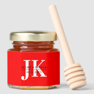 Minimalist Red Monogram Wedding Honey Jar Favors