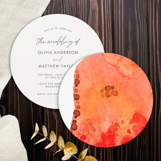 Minimalist Red Orange Elegant Watercolor Wedding