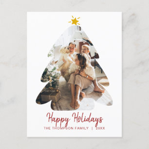 Minimalist Red Photo Christmas Tree Happy Holidays Postcard