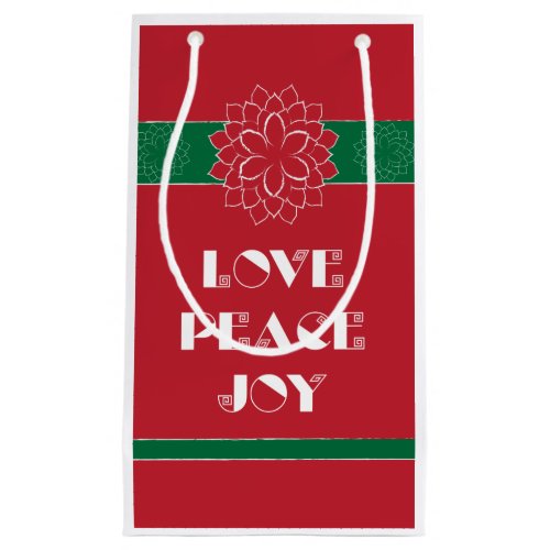 Minimalist Red Poinsettia with Love Peace Joy Small Gift Bag