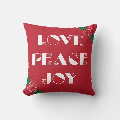 Minimalist Red Poinsettia with Love Peace Joy Throw Pillow