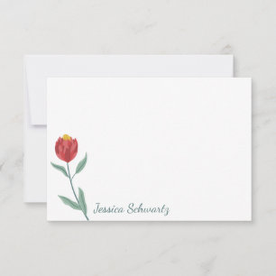 Minimalist Red Protea Flower Drawing Personalized Note Card