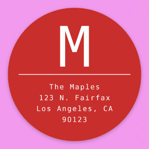 Minimalist Red Return Address Classic Round Sticker