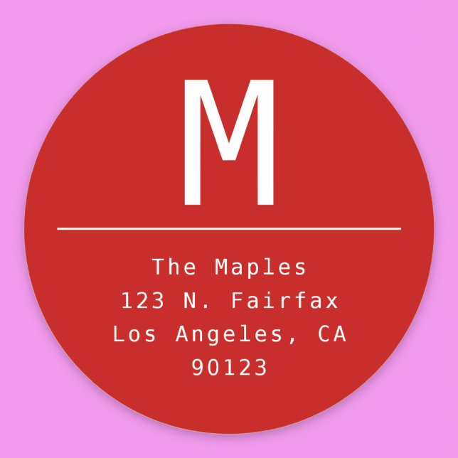 Minimalist Red Return Address Classic Round Sticker (Creator Uploaded)