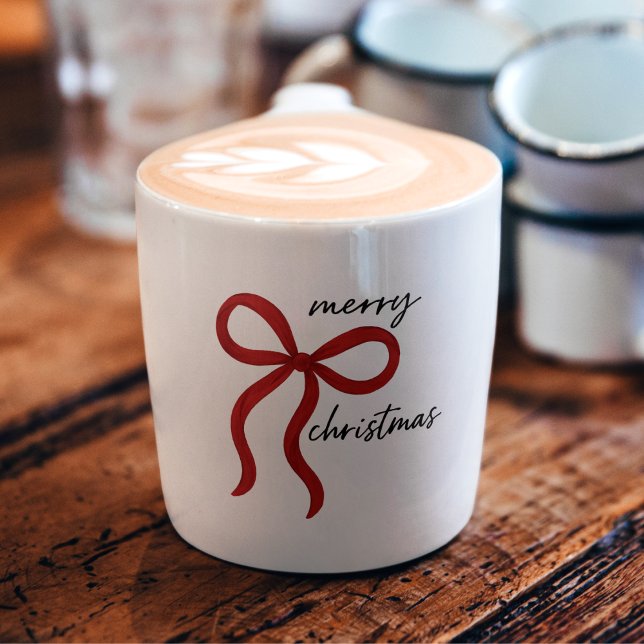 Minimalist Red Ribbon Bow Merry Christmas Espresso Cup (Creator Uploaded)