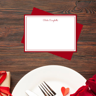 Minimalist red rose, 2 Borders, signature Note Card