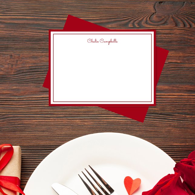 Minimalist red rose, 2 Borders, signature Note Card (Creator Uploaded)