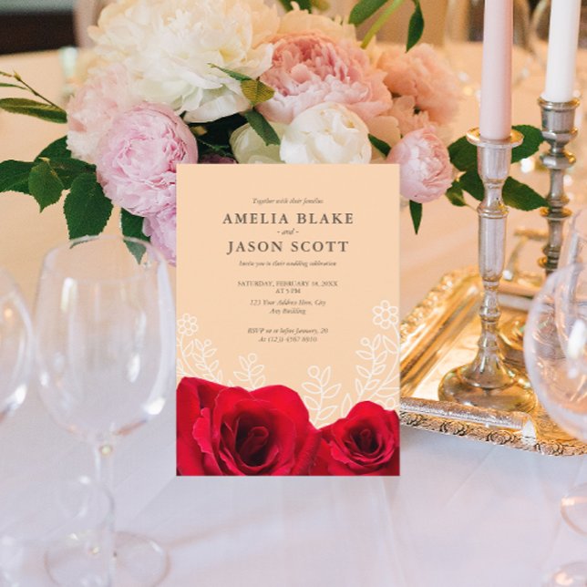 Minimalist Red Rose on Cream Color Invitation (Creator Uploaded)