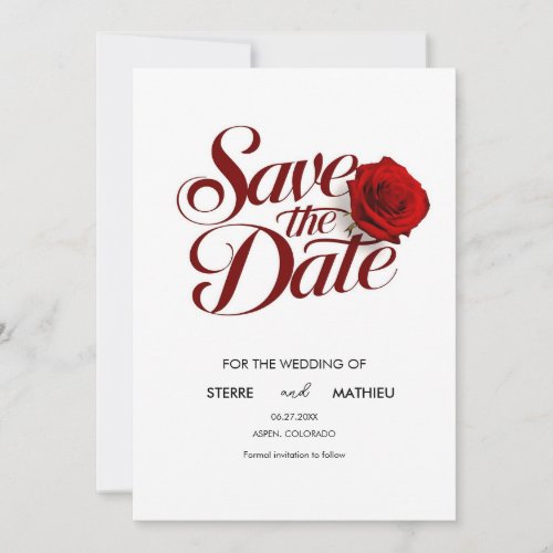 Minimalist Red Rose Wedding Save The Date