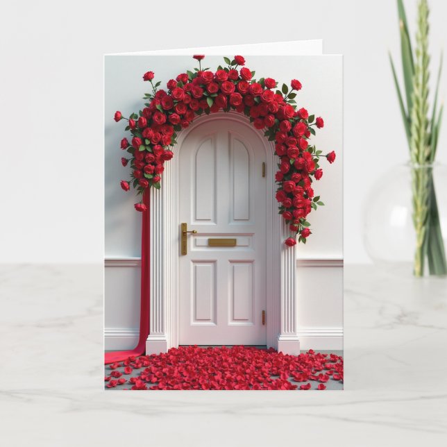Minimalist Red Roses Door Card (Front)