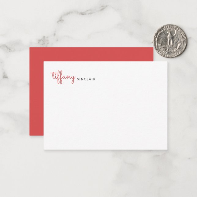 Minimalist Red Script Modern Chic Custom Note Card (Front/Back In Situ)