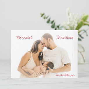Minimalist Red Script Photo Modern Christmas Holiday Card