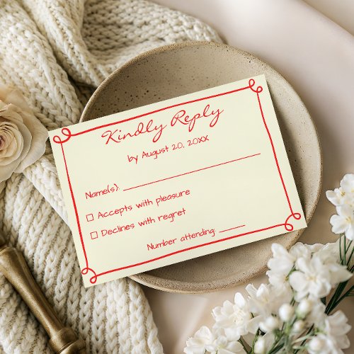 Minimalist Red Script Wedding RSVP Response Card
