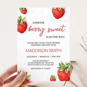 Minimalist Red Strawberry Baby Shower Invitation