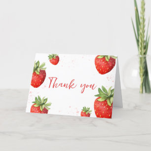 Minimalist Red Strawberry Baby Shower  Letterpress Thank You Card