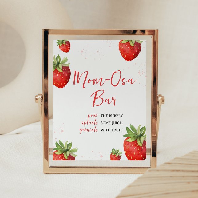Minimalist Red Strawberry Mom Osa Bar Poster (Berry Sweet Baby Shower Mom Osa Bar Sign)