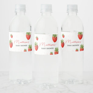Minimalist Red Strawberry Water Bottle Label