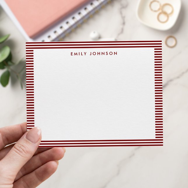 Minimalist Red Stripes Monogram Note Card (Creator Uploaded)