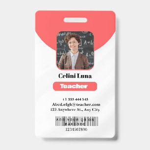 Minimalist Red Teacher Photo ID Badge