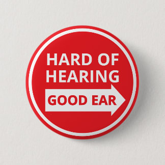 Minimalist Red Text Left Ear Arrow Hard of Hearing Button