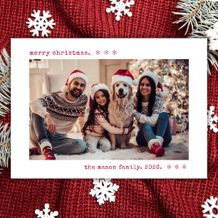 Minimalist Red Typewriter Family Photo Christmas Holiday Card