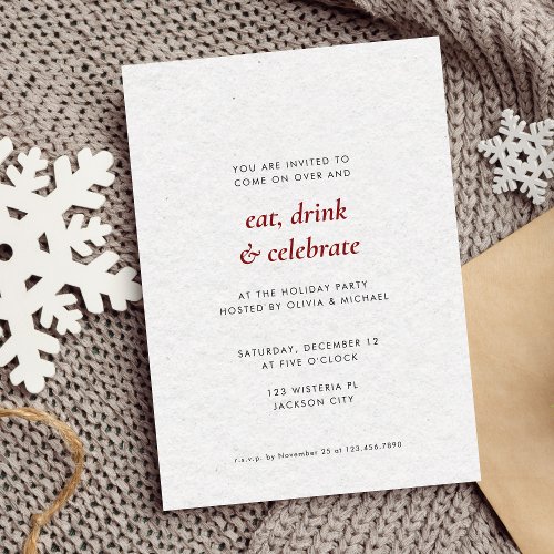 Minimalist Red Typography Holiday Party Invitation