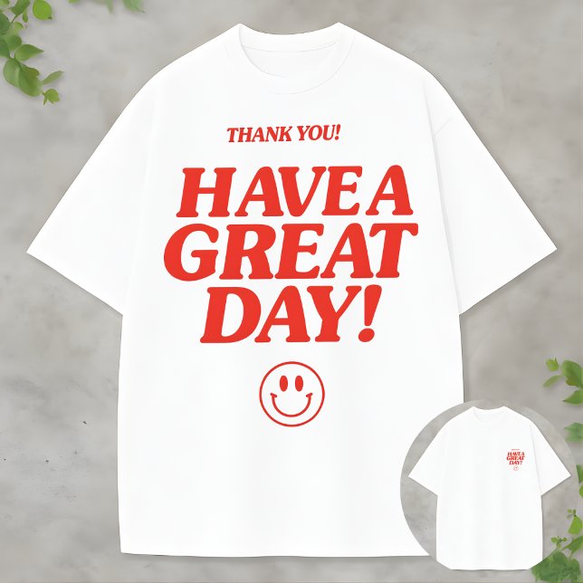 Minimalist Red Typography Shirt with Smiley Face (Creator Uploaded)