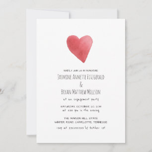 Minimalist Red Watercolor Heart Engagement Party Invitation