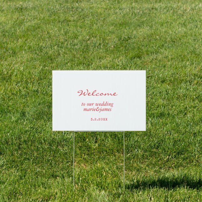 Minimalist Red Wedding Welcome Yard Sign (Insitu)