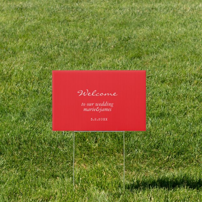 Minimalist Red Wedding Welcome Yard Sign (Insitu)