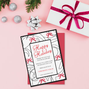 Minimalist Red White Abstract Line Ribbon Holiday Card
