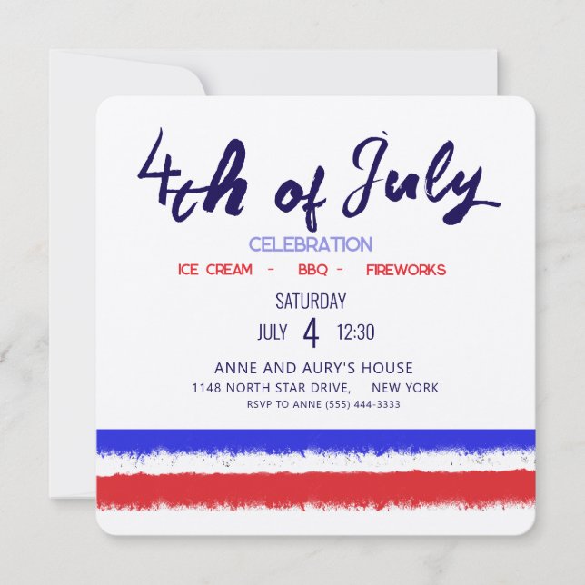 Minimalist Red White Blue 4th of July Party  Invitation (Front)