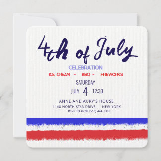 Minimalist Red White Blue 4th of July Party Invitation