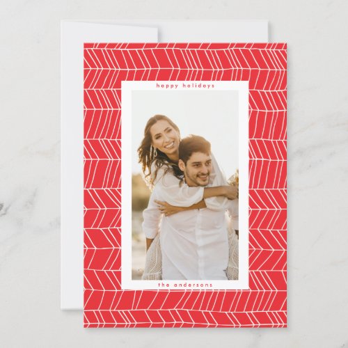 Minimalist Red White Christmas Candy Cane Border Holiday Card