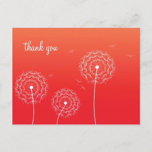 Minimalist Red White Dandelion Flower Thank You  Postcard