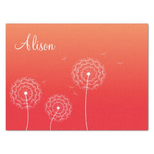 Minimalist Red White Dandelion Name Cute Floral  Tissue Paper