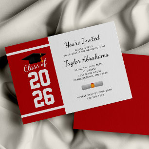Minimalist Red White Graduation Invitation