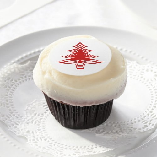 Minimalist Red  White Iconic Christmas Tree Edible Frosting Rounds