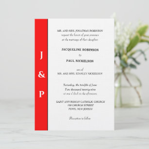 Minimalist Red White Monogram  Invitation
