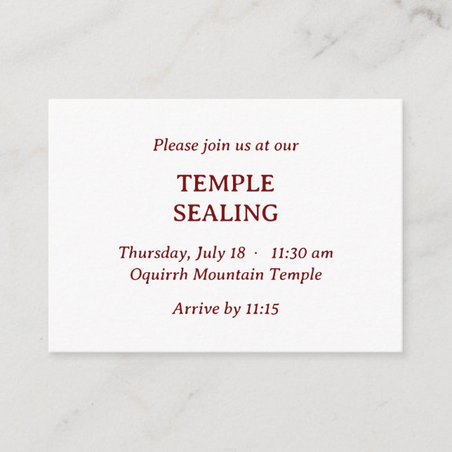 Minimalist Red & White Temple Sealing Invitation (Front)