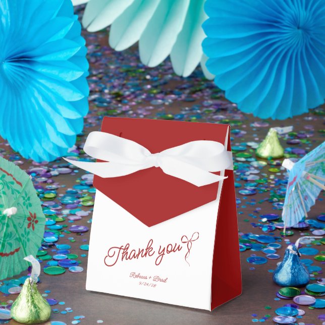 Minimalist Red & White Thank You Wedding Favor Boxes (Party)