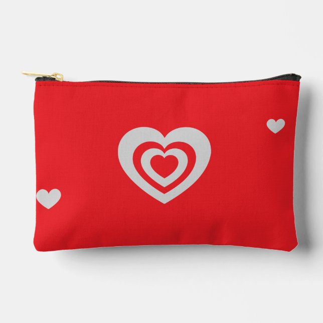 Minimalist Red with Heart Pattern Accessory Pouch (Front)