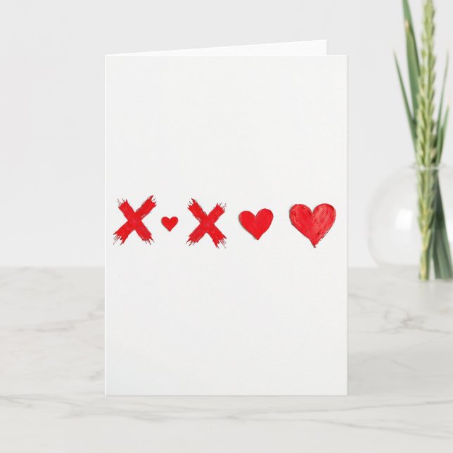 Minimalist Red Xoxo Hearts Card (Front)