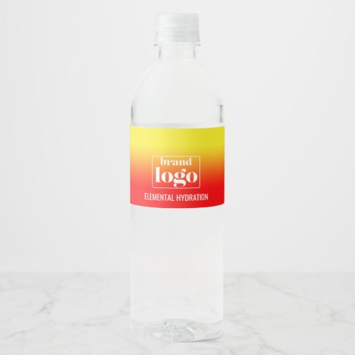 Minimalist Red Yellow Gradient Elemental Logo Water Bottle Label