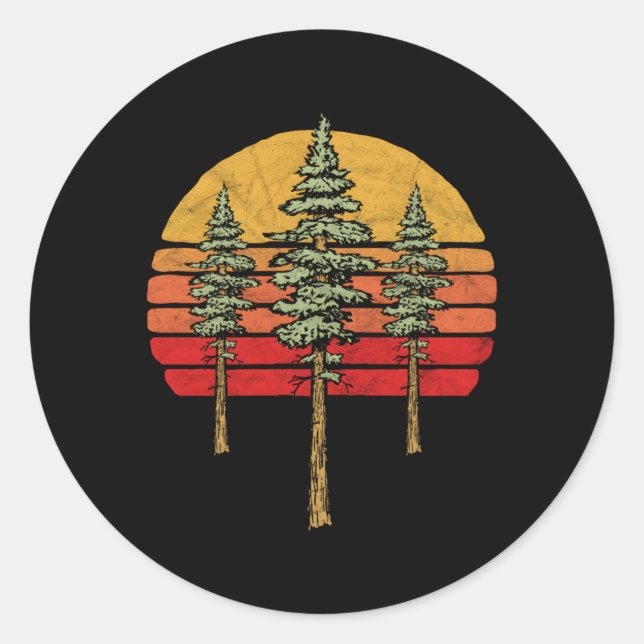 Minimalist Redwoods Tree Classic Round Sticker (Front)