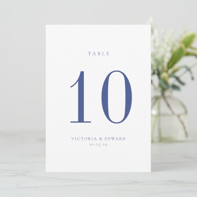 Minimalist Regency Blue Wedding Table Number Card (Standing Front)
