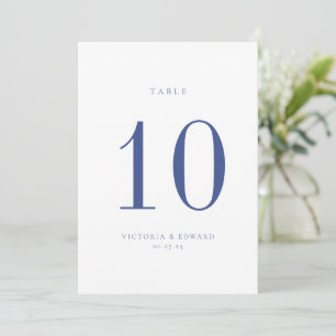 Minimalist Regency Blue Wedding Table Number Card